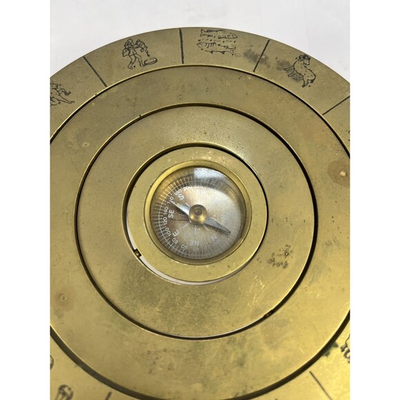 6" Brass Compass with Zodiac Signs - Antique Finish Decorative Nautical Piece - Picture 2 of 8